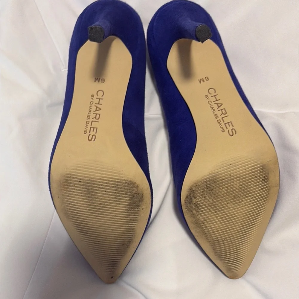Charles David Blue Suede Pointed-Toe Heels - Picture 3 of 3